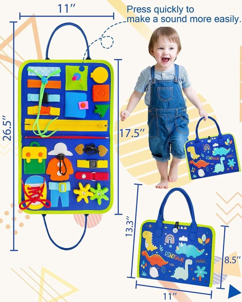 Exorany Busy Board Montessori Toys for 1 2 3 4 Year Old Boys Girls Gifts, Sensory Toys for Toddlers 1-3, Autism Educational Travel Toys, Preschool Activities for Learning Fine Motor Skills (Blue)