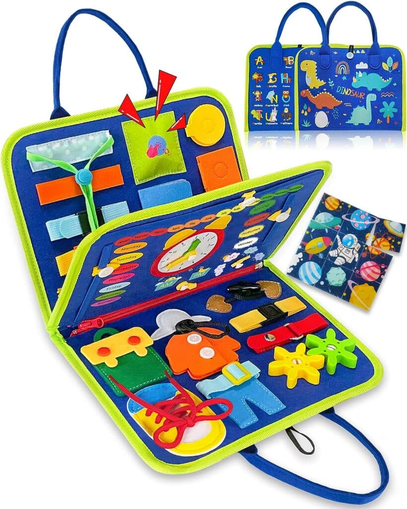 Exorany Busy Board Montessori Toys for 1 2 3 4 Year Old Boys Girls Gifts, Sensory Toys for Toddlers 1-3, Autism Educational Travel Toys, Preschool Activities for Learning Fine Motor Skills (Blue)