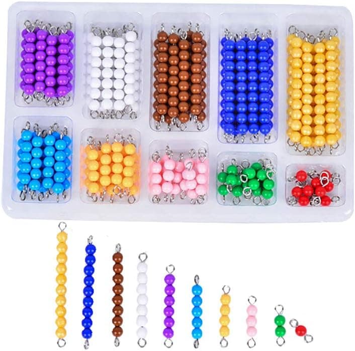 Kghios Montessori Math Toys Material for Toddlers 10 Sets of Colord Bead Chains 1-10 for Early Preschool Learning Toy ,1-10 Numeral Cognition Toy