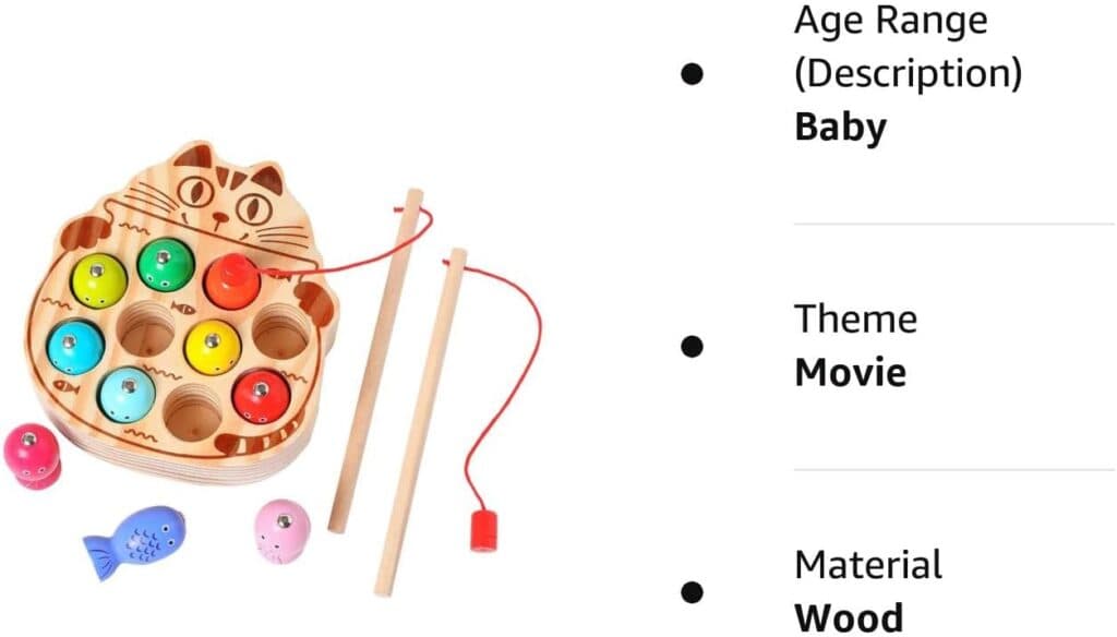 kidus Montessori Magnetic Wooden Fishing Game for Toddlers 1-3 Years Old,Fine Motor Skills Early Learning Eyes Hands Cooperation Toy for Boys Girls Great Birthday Gift