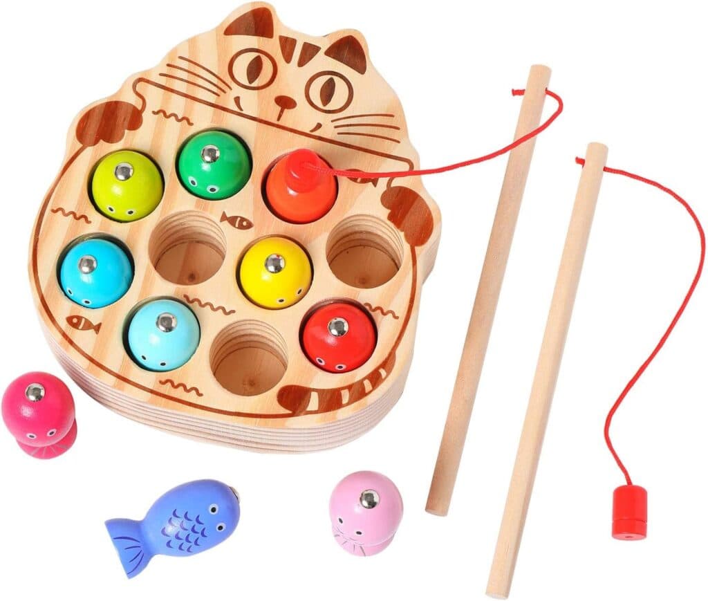 kidus Montessori Magnetic Wooden Fishing Game for Toddlers 1-3 Years Old,Fine Motor Skills Early Learning Eyes Hands Cooperation Toy for Boys Girls Great Birthday Gift