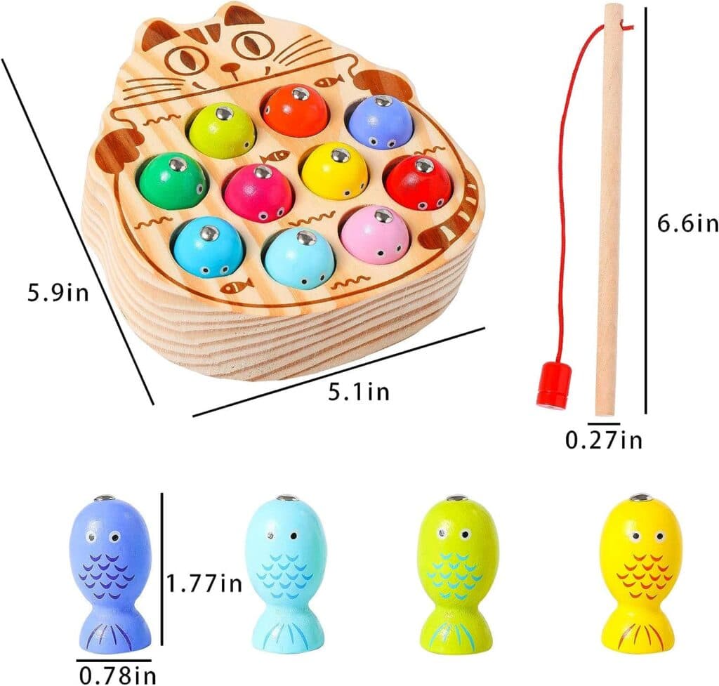 kidus Montessori Magnetic Wooden Fishing Game for Toddlers 1-3 Years Old,Fine Motor Skills Early Learning Eyes Hands Cooperation Toy for Boys Girls Great Birthday Gift