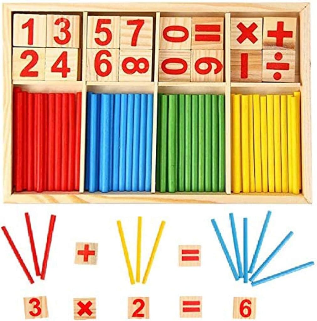 KUTOI Counting Number Blocks and Sticks | Montessori Toys for Kids Learning| Homeschool Supplies for Math manipulatives | Toddlers Educational Wooden rods with Storage Tray