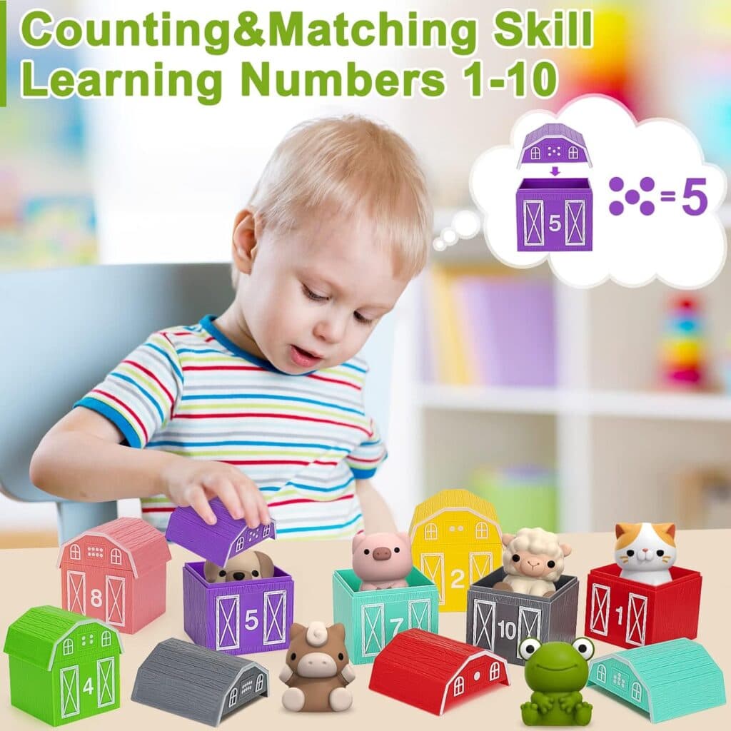 Learning Toys for 1,2,3 Year Old Toddlers, 20Pcs Farm Animals Toys Montessori Counting, Matching Sorting Fine Motor Games, Christmas Birthday Easter Gift for Baby Boys Girls Age 12-18 Months