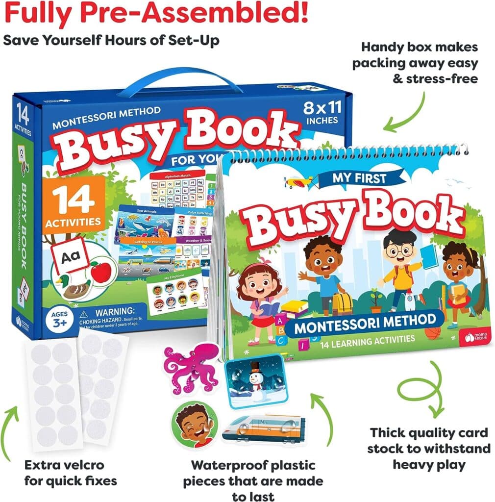 Montessori Busy Book for Toddlers Ages 3 and Up - Pre K Preschool Learning Activities Book - Autism Sensory - Kindergarten Educational Toys for 3 Year Old , Ages 3-4 4-8 5-7