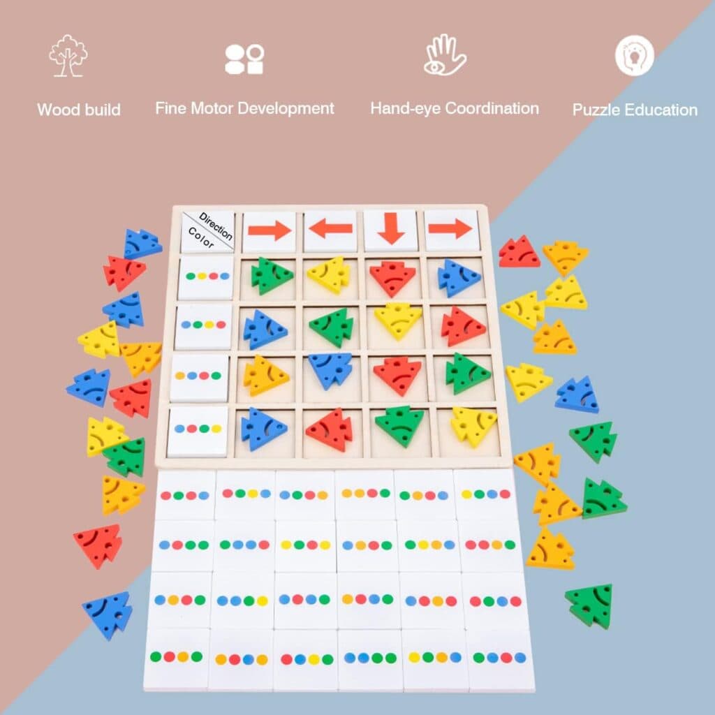 Montessori Toys Color Direction Cognitive Wooden Toy for Toddler Color Sorting Games for Developing Fine Motor Skill (Color and Orientation Cognition)