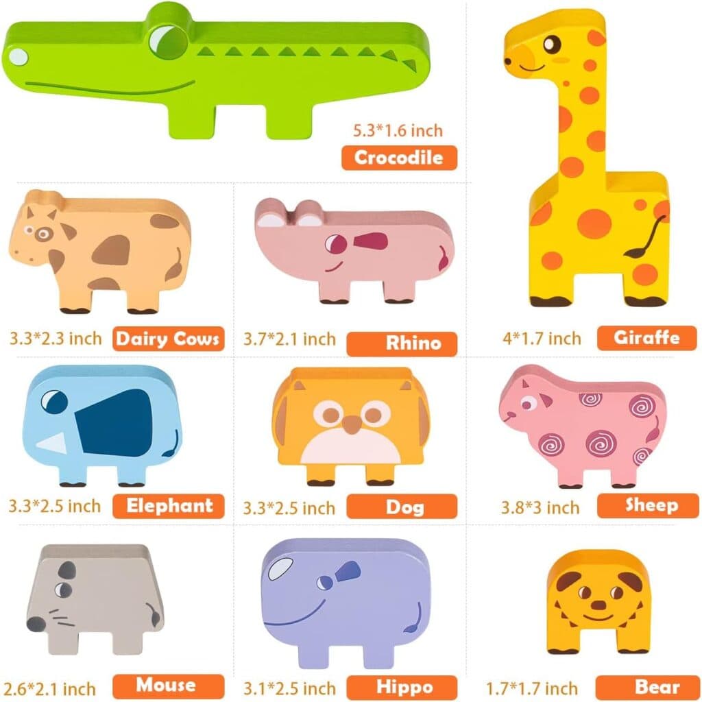 Montessori Toys for 2 3 4 Year Old, 10pcs Wooden Animal Blocks Sorting Stacking Toys for 2-4 Year Old Toddlers Girl Boy Gifts, Kids Preschool Educational Toys Fine Motor Skills Learning Games