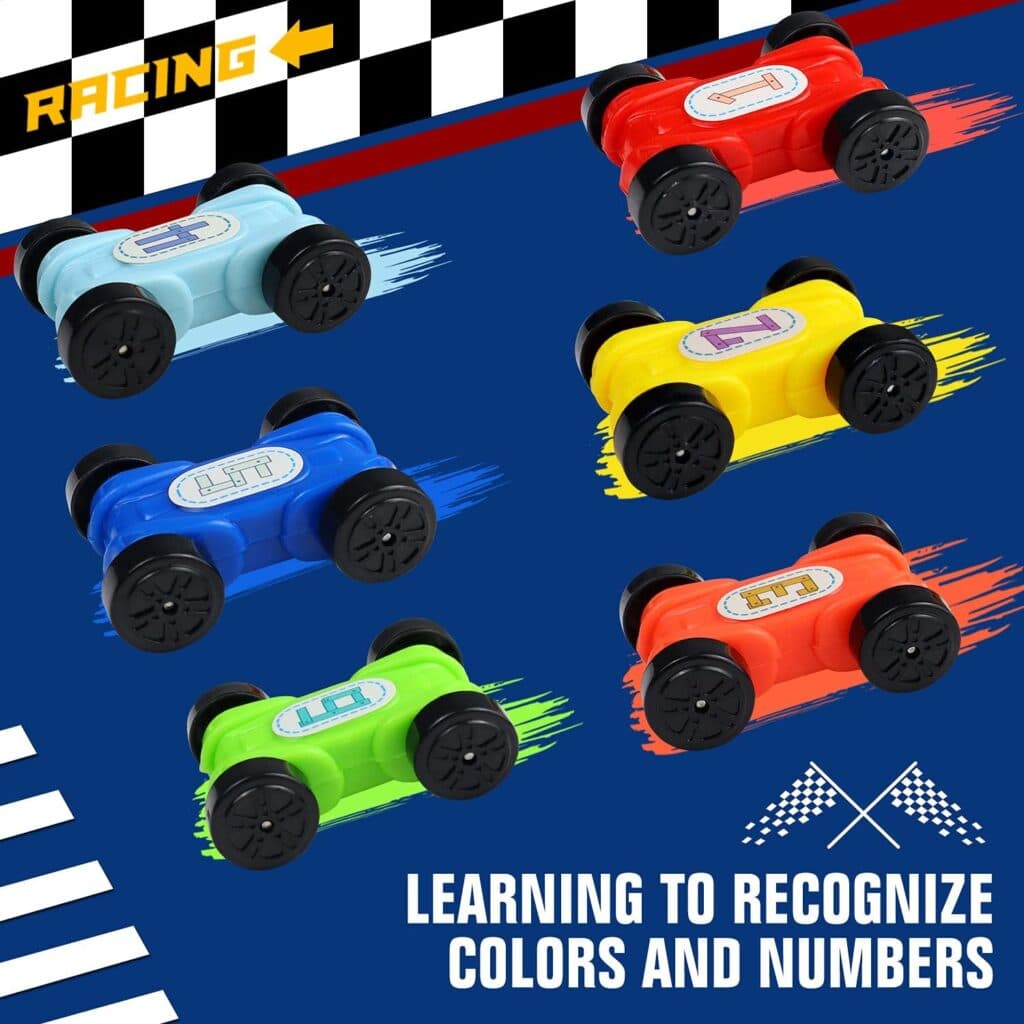 Montessori Toys for 2 3 Year Old Toddlers with 6 Cars Race Tracks, Garages and Parking Lots, Ramp Racer Toy Gift for Boys Girls Age 18 Months and Up