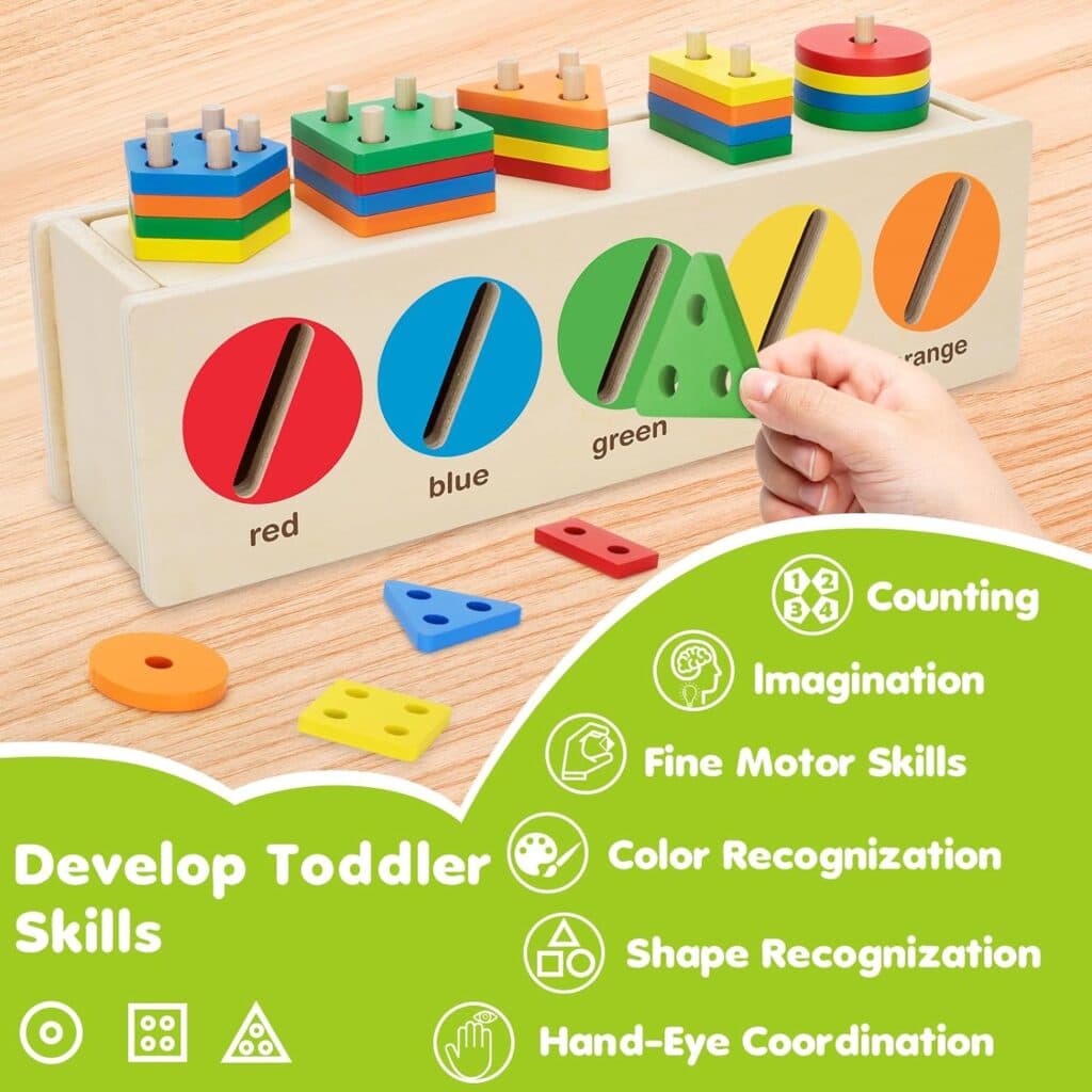 V-Opitos Montessori Toys for Toddler 1+ Year Old, Wooden Color Shape Sorting Matching Box, Early Learning Toys for 12-18 Month, Age 1, 2, 3, Ideal Christmas, Birthday Gifts for Boy Girl
