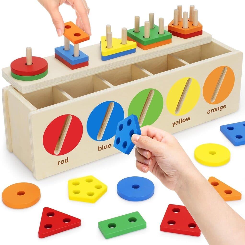 V-Opitos Montessori Toys for Toddler 1+ Year Old, Wooden Color Shape Sorting Matching Box, Early Learning Toys for 12-18 Month, Age 1, 2, 3, Ideal Christmas, Birthday Gifts for Boy Girl