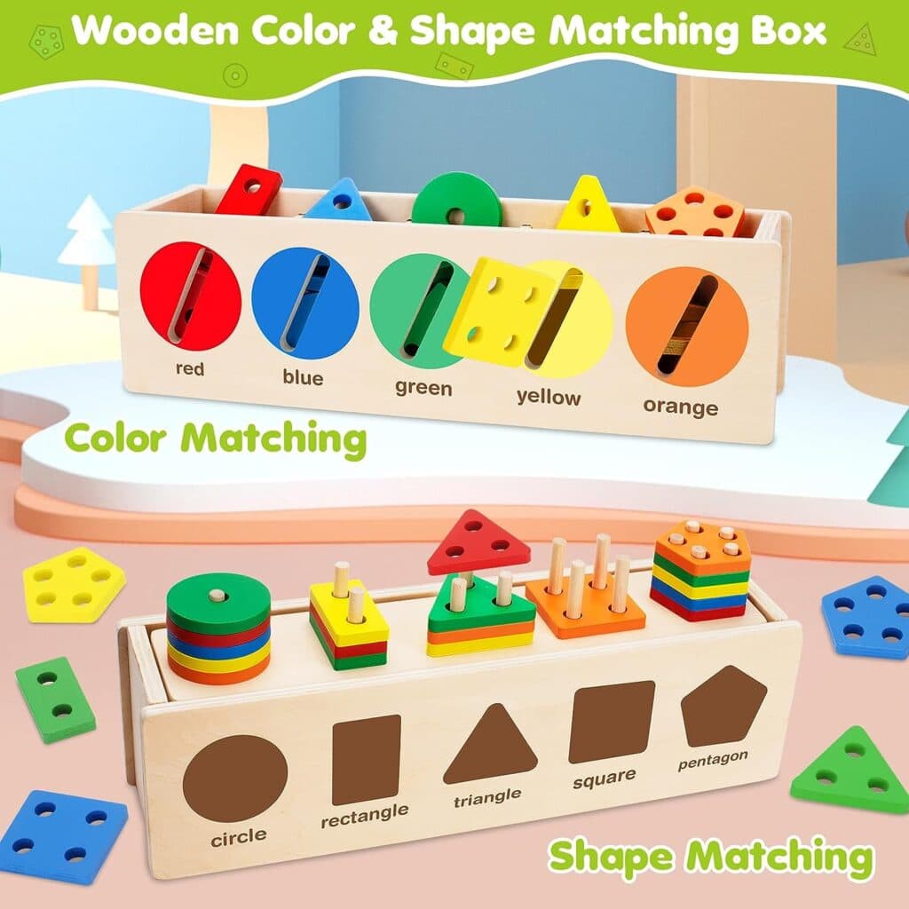 V-Opitos Montessori Toys for Toddler 1+ Year Old, Wooden Color Shape Sorting Matching Box, Early Learning Toys for 12-18 Month, Age 1, 2, 3, Ideal Christmas, Birthday Gifts for Boy Girl