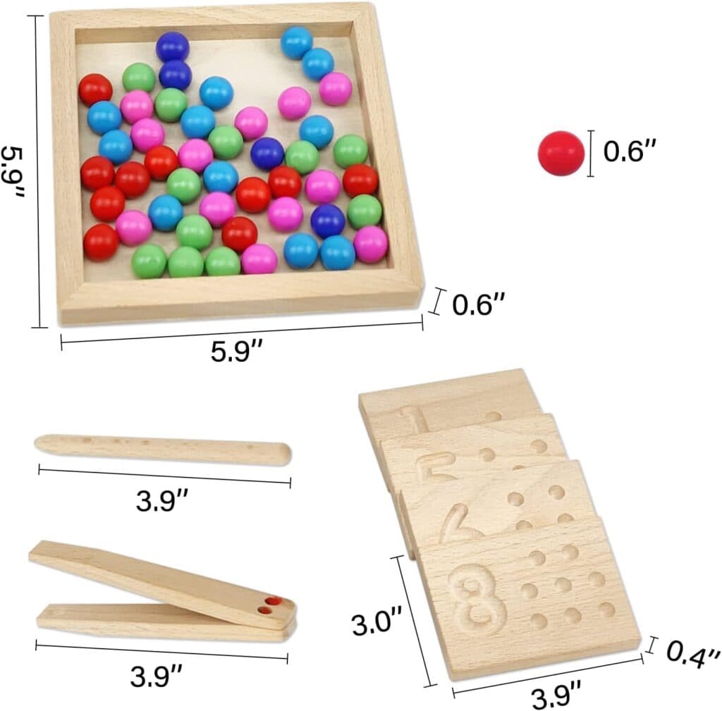 Wooden Number Tracing Board Set, Toddler Montessori Math Beads Counting Toy, Preschool Learning and Educational Math Game for Kids