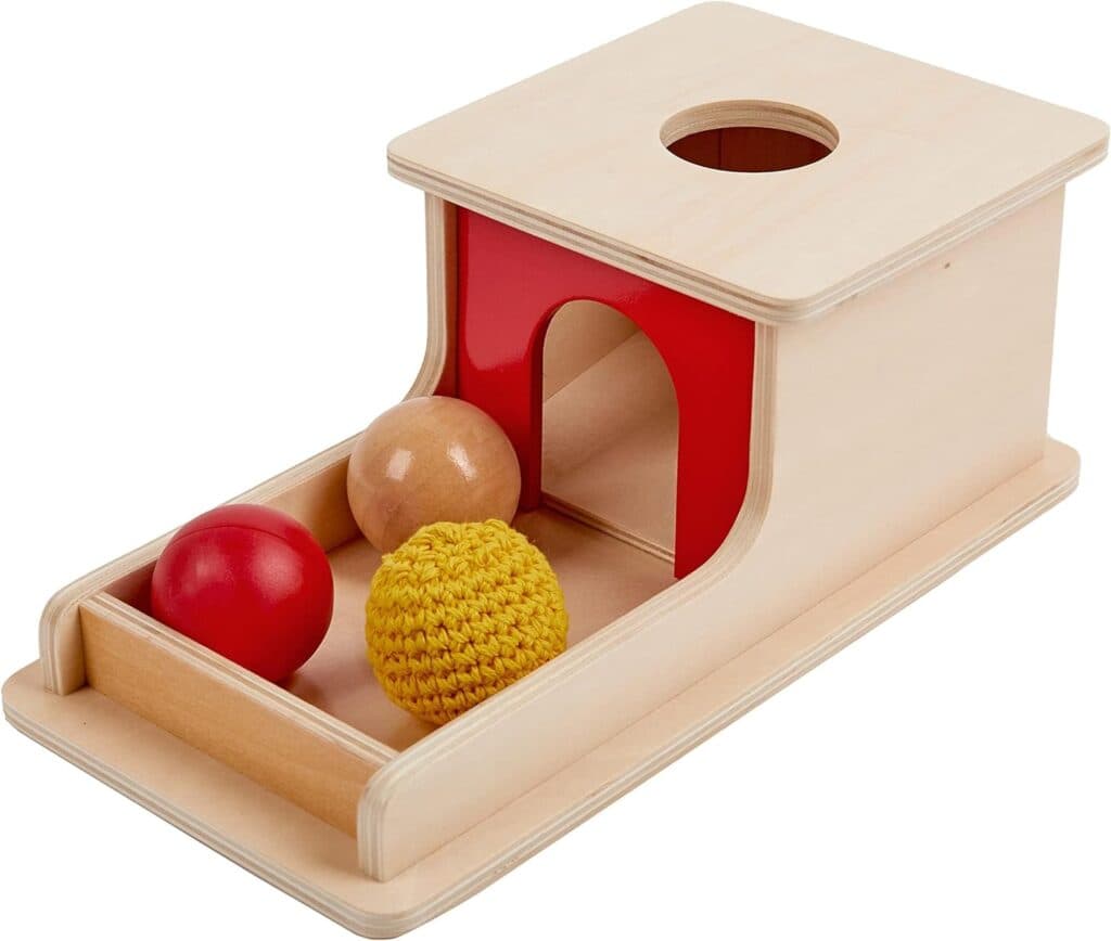 Adena Montessori Full Size Object Permanence Box with Tray Three Balls Montessori Toys for 6-12 Month Infant 1 Year Old Babies Toddlers