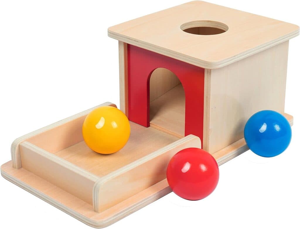 Adena Montessori Full Size Object Permanence Box with Tray Three Balls Montessori Toys for 6-12 Month Infant 1 Year Old Babies Toddlers