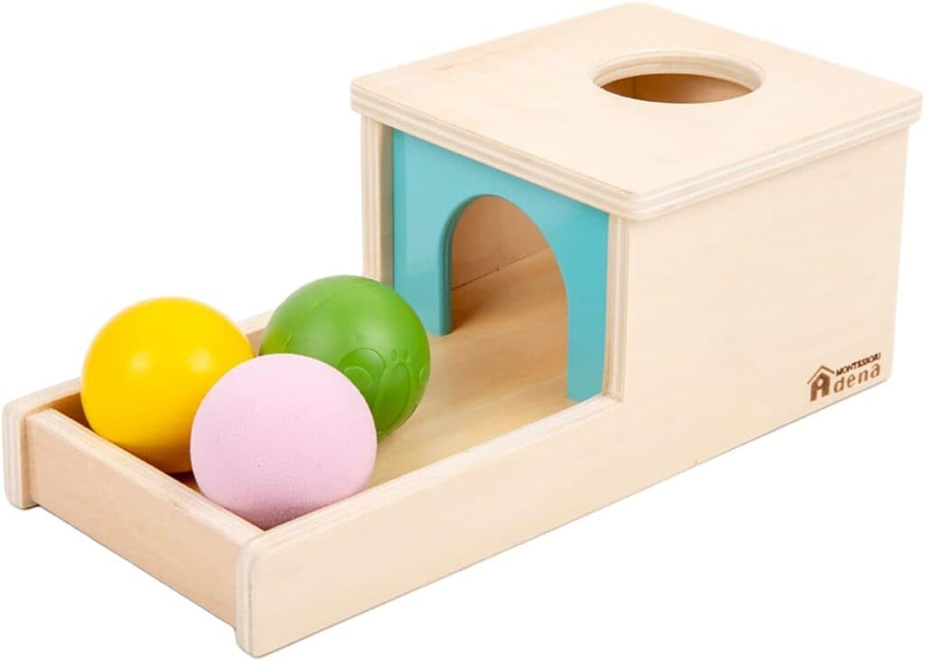Adena Montessori Full Size Object Permanence Box with Tray Three Balls Montessori Toys for 6-12 Month Infant 1 Year Old Babies Toddlers