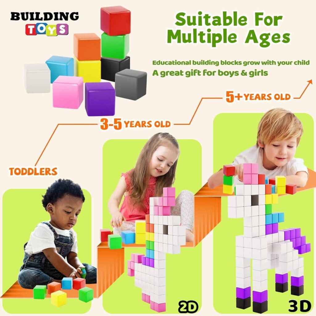 Girigi 10 Colors Magnetic Blocks for Toddler Toys, Montessori Sensory STEM Building Preschool Magnet Toys for 3 4 5 6 Year Old Boys and Girls, Large Magnetic Cubes Building Blocks for Kids