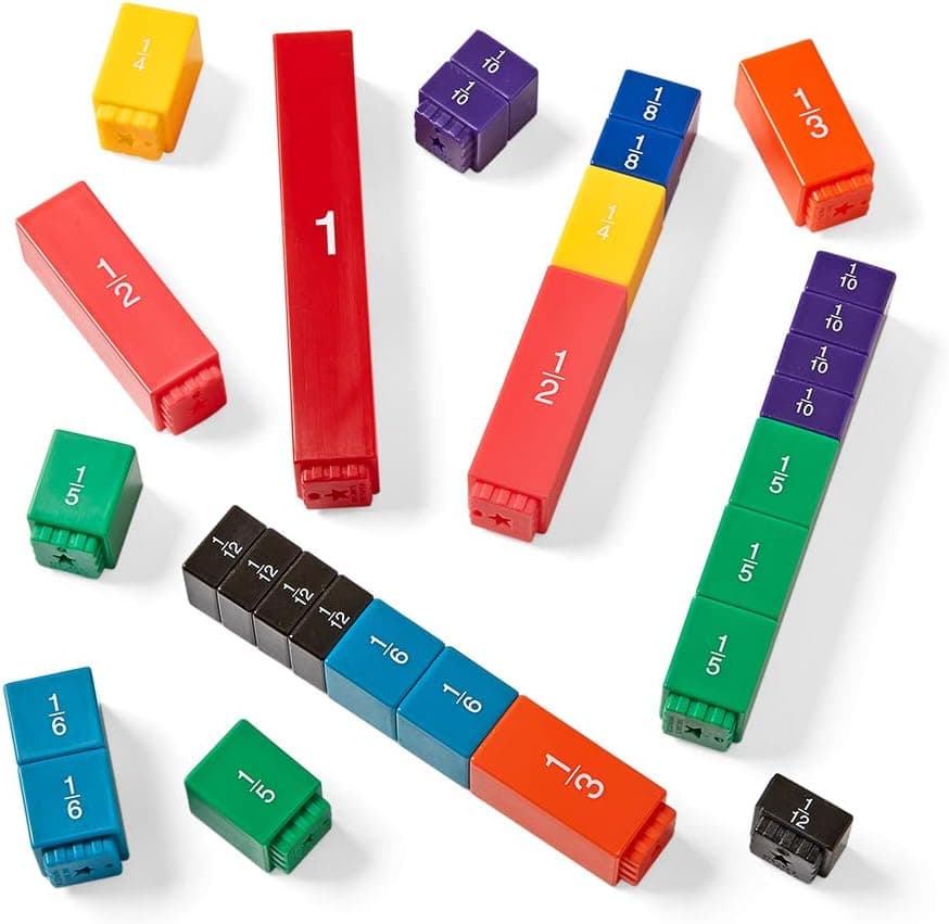 hand2mind Plastic Rainbow Fraction Tower Cubes Montessori Math Materials for Kids to Learn Fraction Equivalence Math Manipulatives 4th Grade Fraction Cube, Homeschool Supplies (Set of 51)