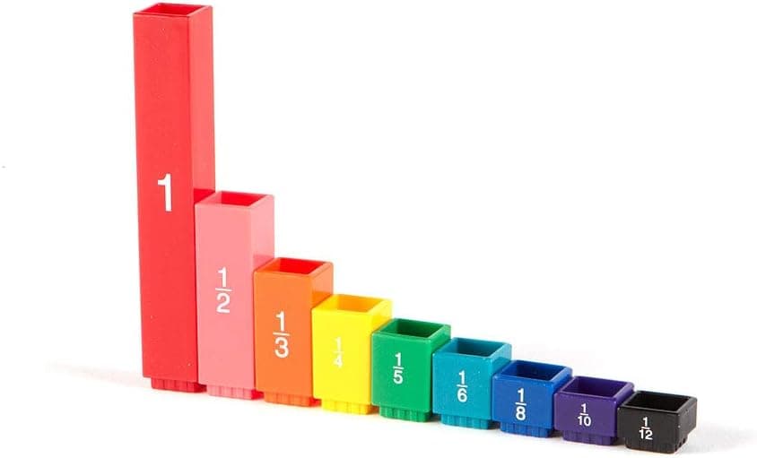 hand2mind Plastic Rainbow Fraction Tower Cubes Montessori Math Materials for Kids to Learn Fraction Equivalence Math Manipulatives 4th Grade Fraction Cube, Homeschool Supplies (Set of 51)