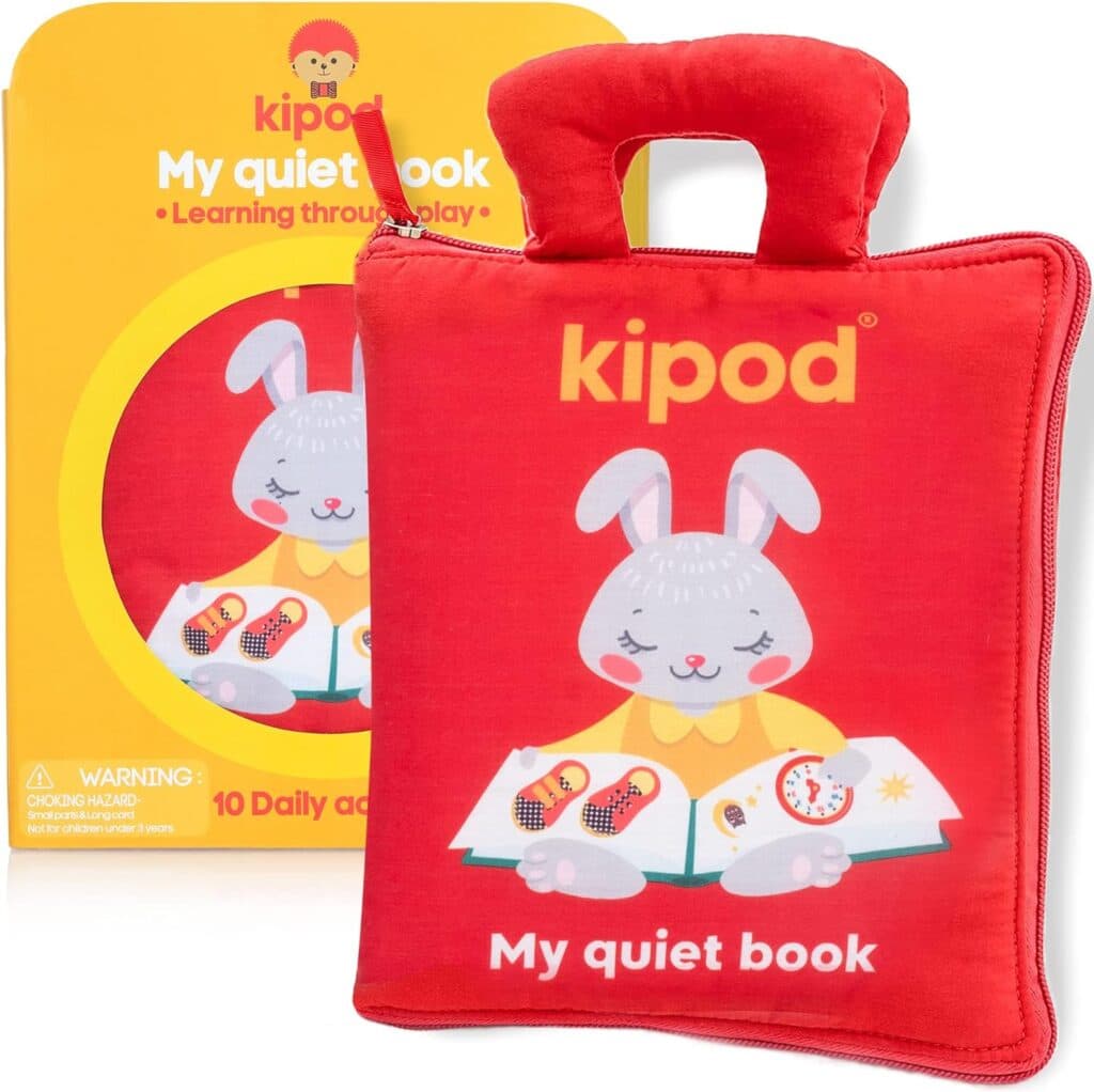 Kipod Montessori Quiet Book - Essential Toddler Travel Toy with Engaging Plane and Car Travel Activities - Cognitive Development Preschool Sensory Learning Baby Busy Book for Toddler Boys Girls