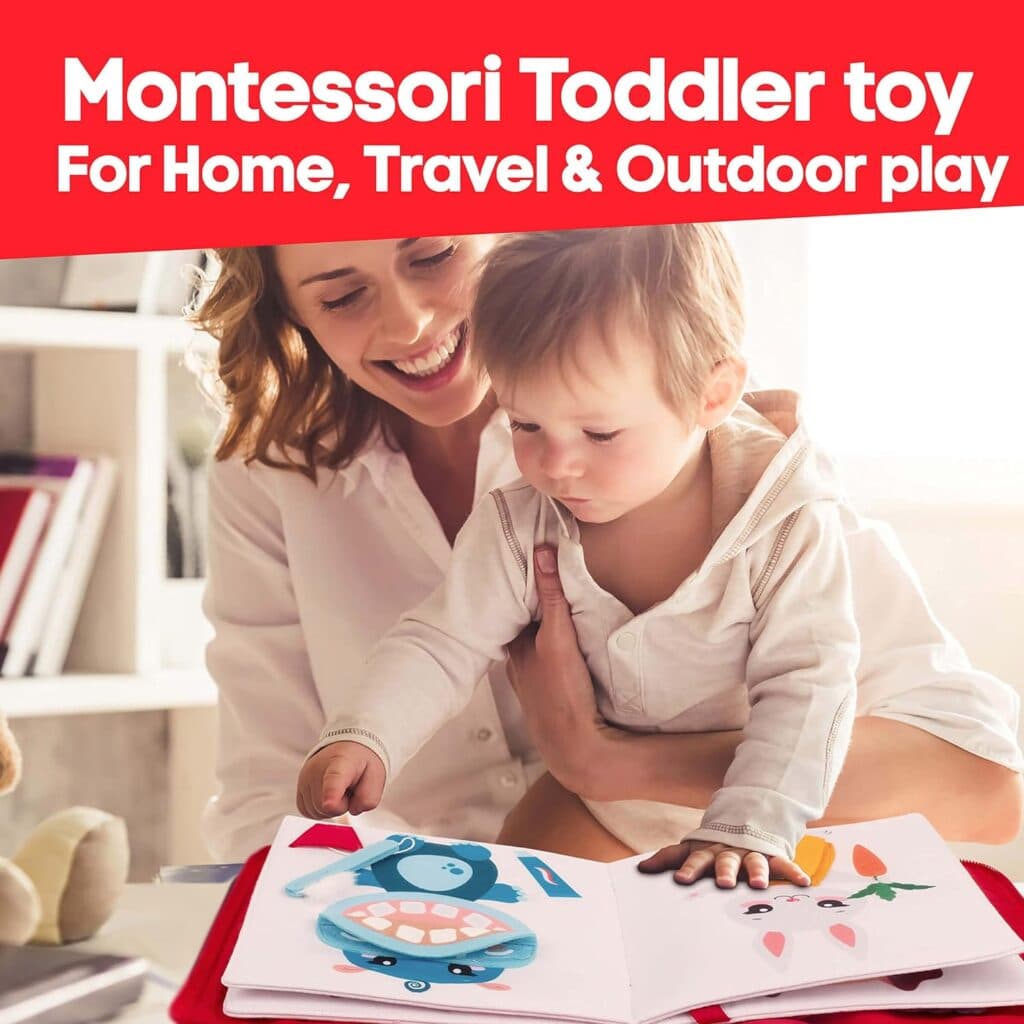 Kipod Montessori Quiet Book - Essential Toddler Travel Toy with Engaging Plane and Car Travel Activities - Cognitive Development Preschool Sensory Learning Baby Busy Book for Toddler Boys Girls