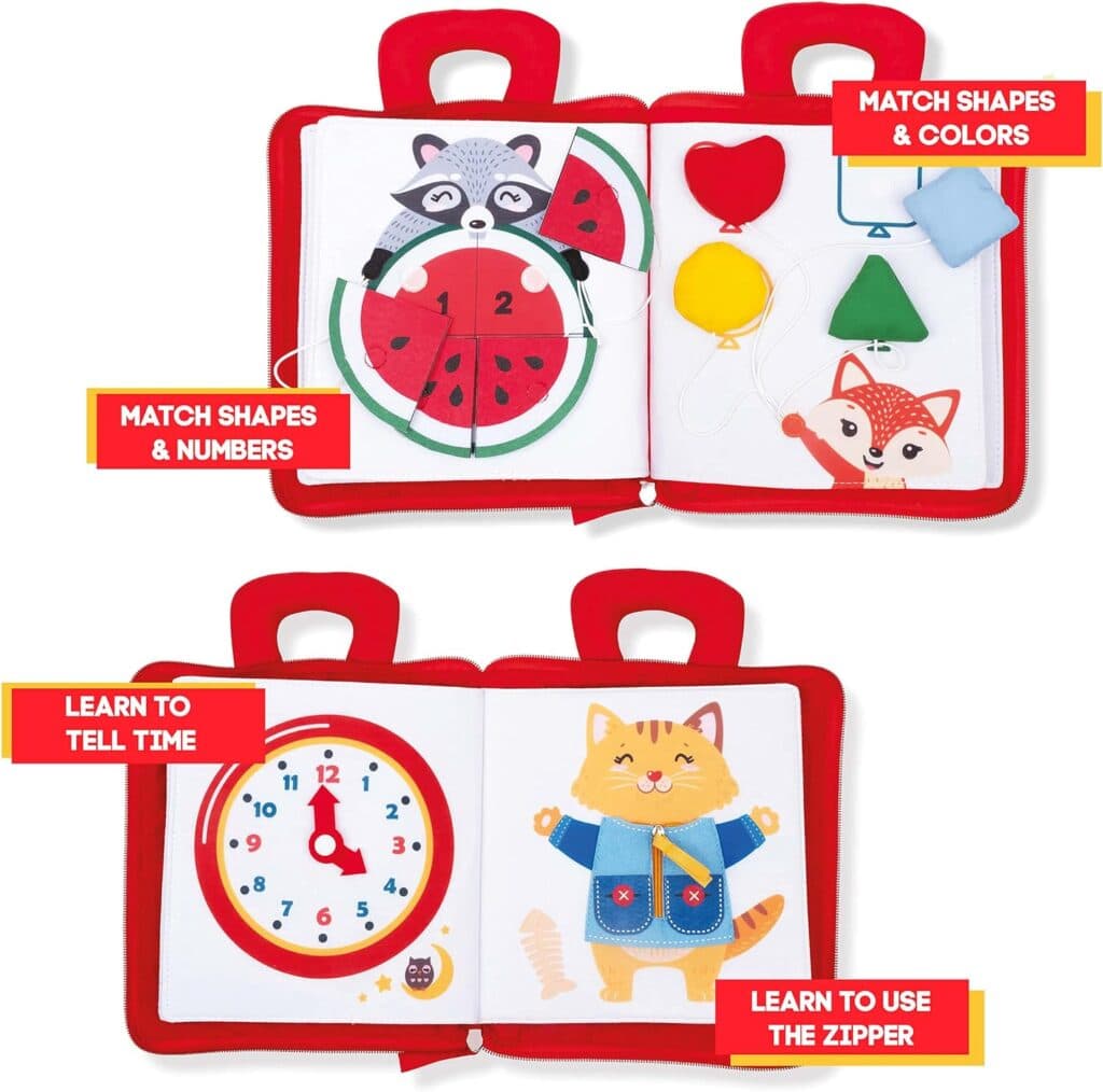 Kipod Montessori Quiet Book - Essential Toddler Travel Toy with Engaging Plane and Car Travel Activities - Cognitive Development Preschool Sensory Learning Baby Busy Book for Toddler Boys Girls