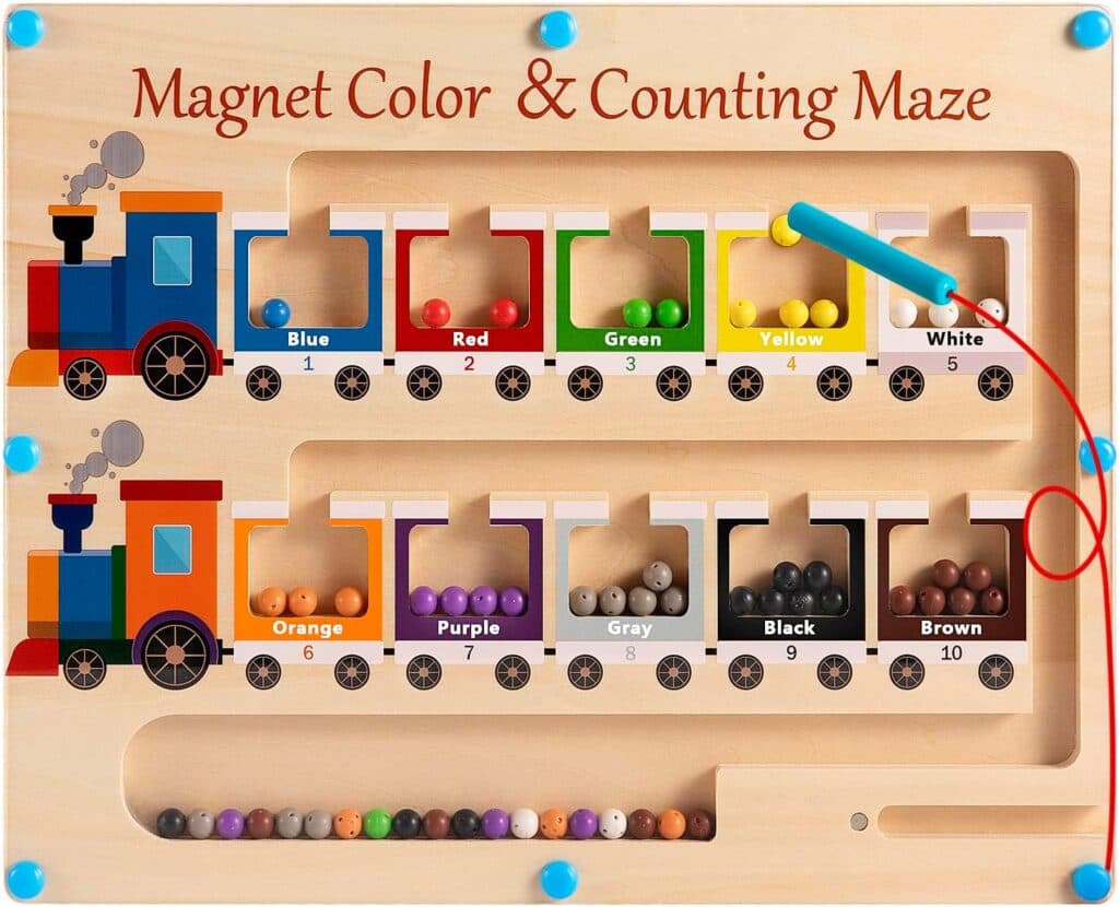 Magnetic Color and Number Maze Board Wooden Montessori Fine Motor Skills Toys for 2 3 Year Old Preschool Learning Activities Classroom Must Haves Sorting Travel Toys for Toddlers 1-3 2-4 Boys Girls