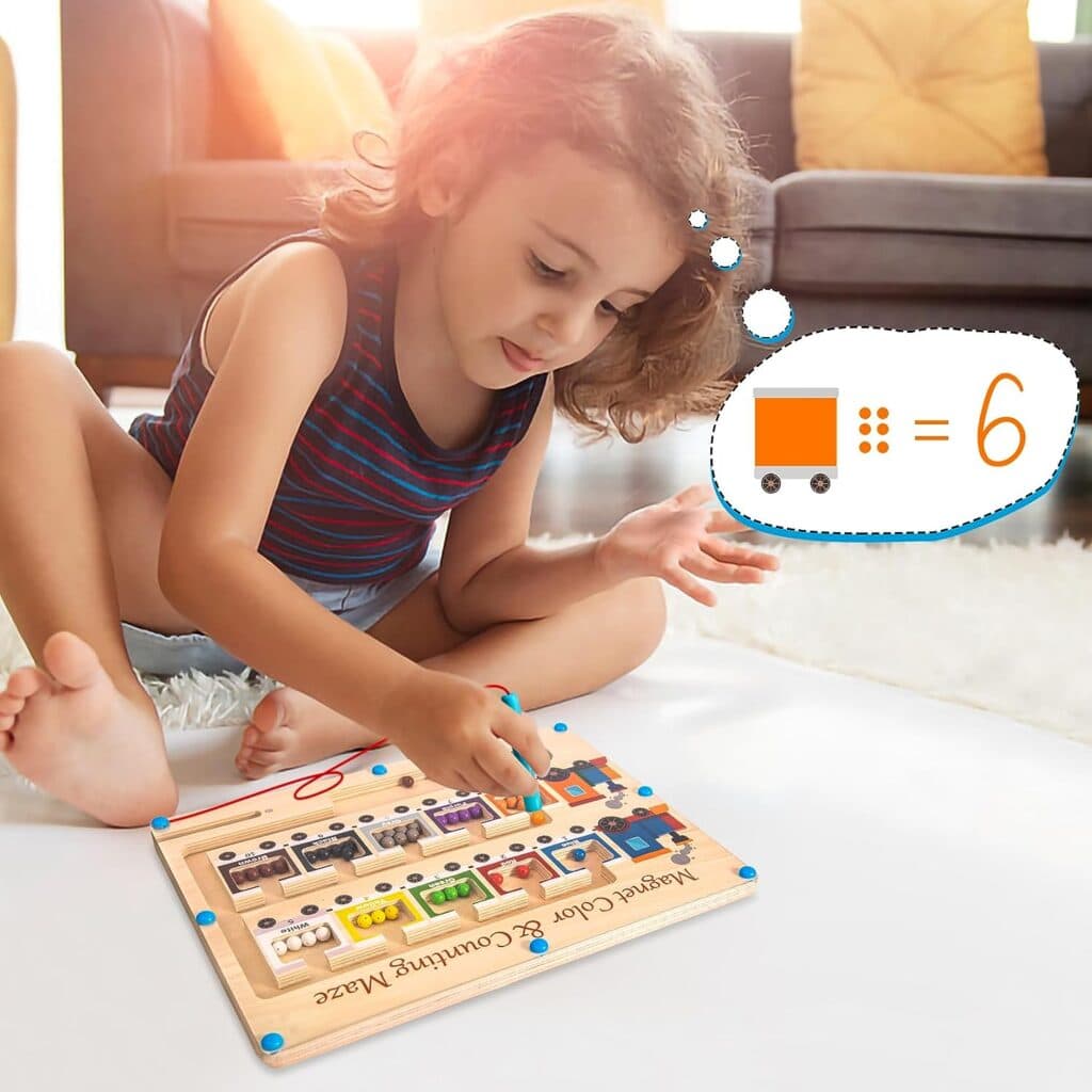 Magnetic Color and Number Maze Board Wooden Montessori Fine Motor Skills Toys for 2 3 Year Old Preschool Learning Activities Classroom Must Haves Sorting Travel Toys for Toddlers 1-3 2-4 Boys Girls