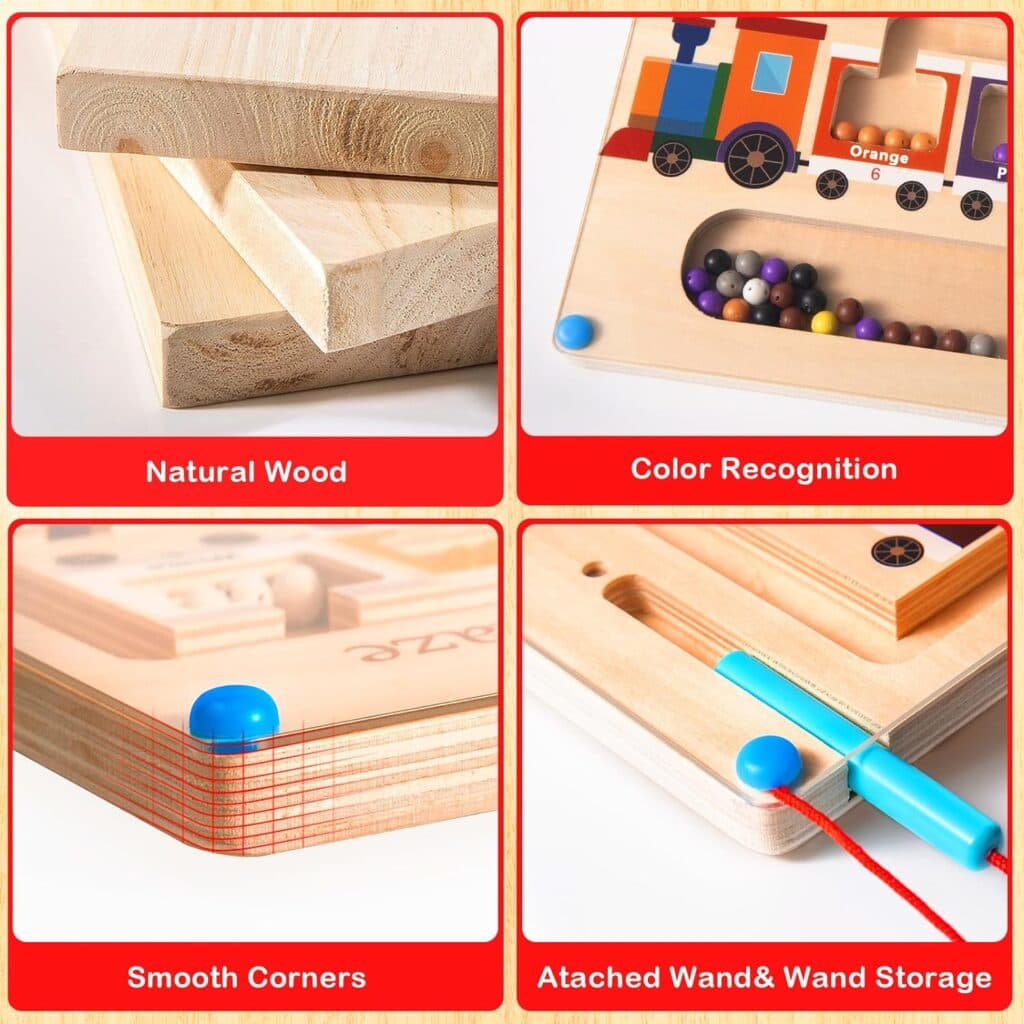 Magnetic Color and Number Maze Board Wooden Montessori Fine Motor Skills Toys for 2 3 Year Old Preschool Learning Activities Classroom Must Haves Sorting Travel Toys for Toddlers 1-3 2-4 Boys Girls
