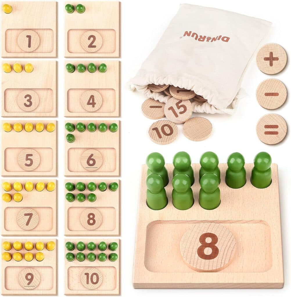Montessori Toys - Counting Peg Board for Kids - Montessori Math and Numbers for Toddlers - Wooden Math Manipulatives Materials for Kindergarten Green