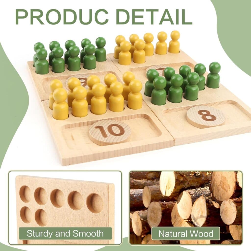 Montessori Toys - Counting Peg Board for Kids - Montessori Math and Numbers for Toddlers - Wooden Math Manipulatives Materials for Kindergarten Green