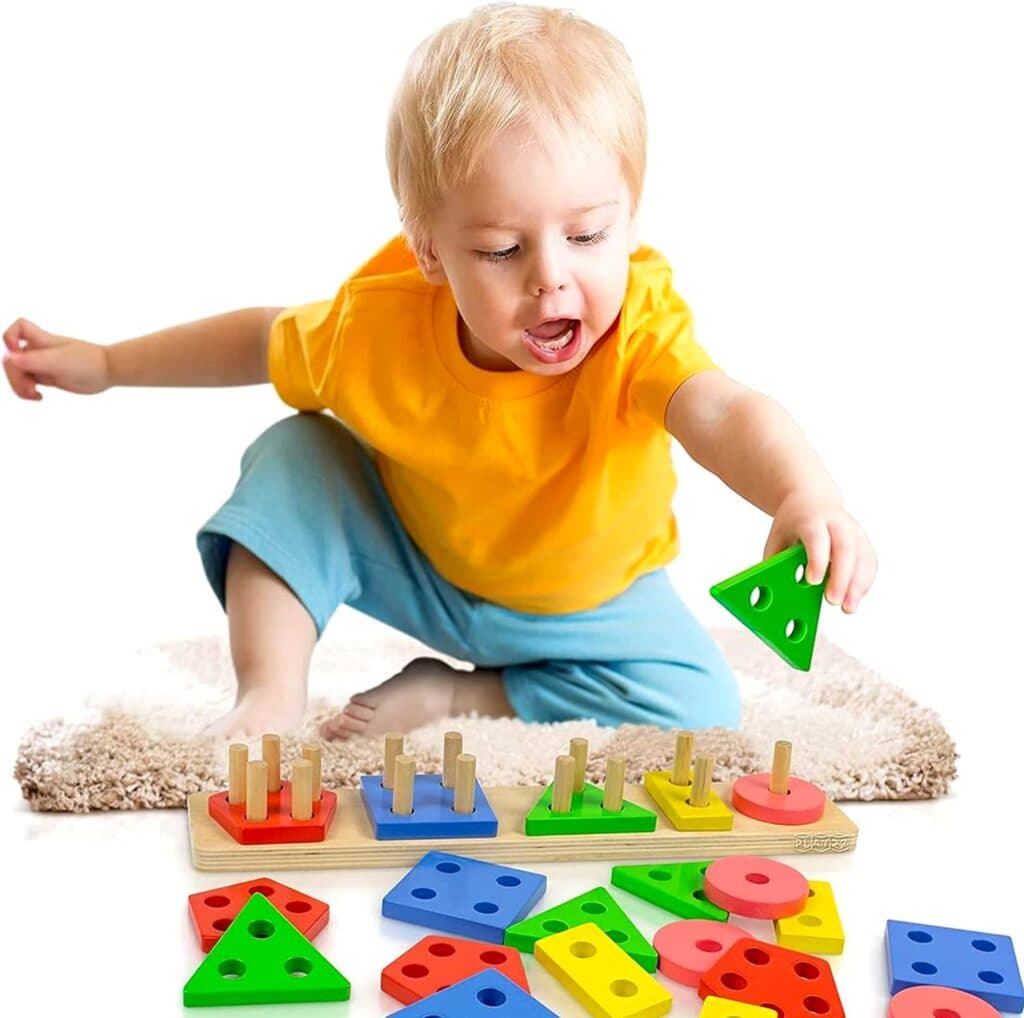 Play22 Montessori Toys for 1 2 3 Years Old Toddlers Boys Girls - Wooden Sorting Stacking Educational Kids Learning Toys Color Recognition Stack and Sort 20Pc, Great Gift – Original