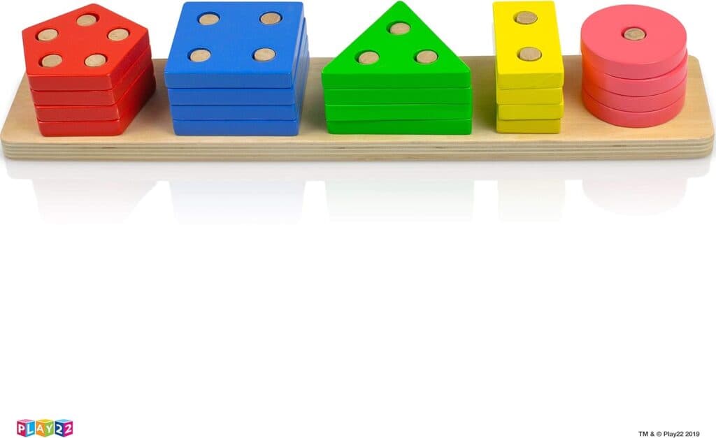 Play22 Montessori Toys for 1 2 3 Years Old Toddlers Boys Girls - Wooden Sorting Stacking Educational Kids Learning Toys Color Recognition Stack and Sort 20Pc, Great Gift – Original