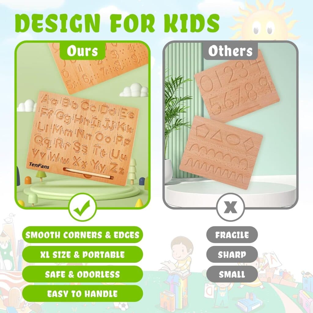 TanFans Wooden Alphabet Tracing Board - Montessori Educational Toy for Preschool - Fine Motor Skills Development - Learn to Write ABC - Double-Sided Letter Practice Tool - Ideal Gift for 3-5 Years Old