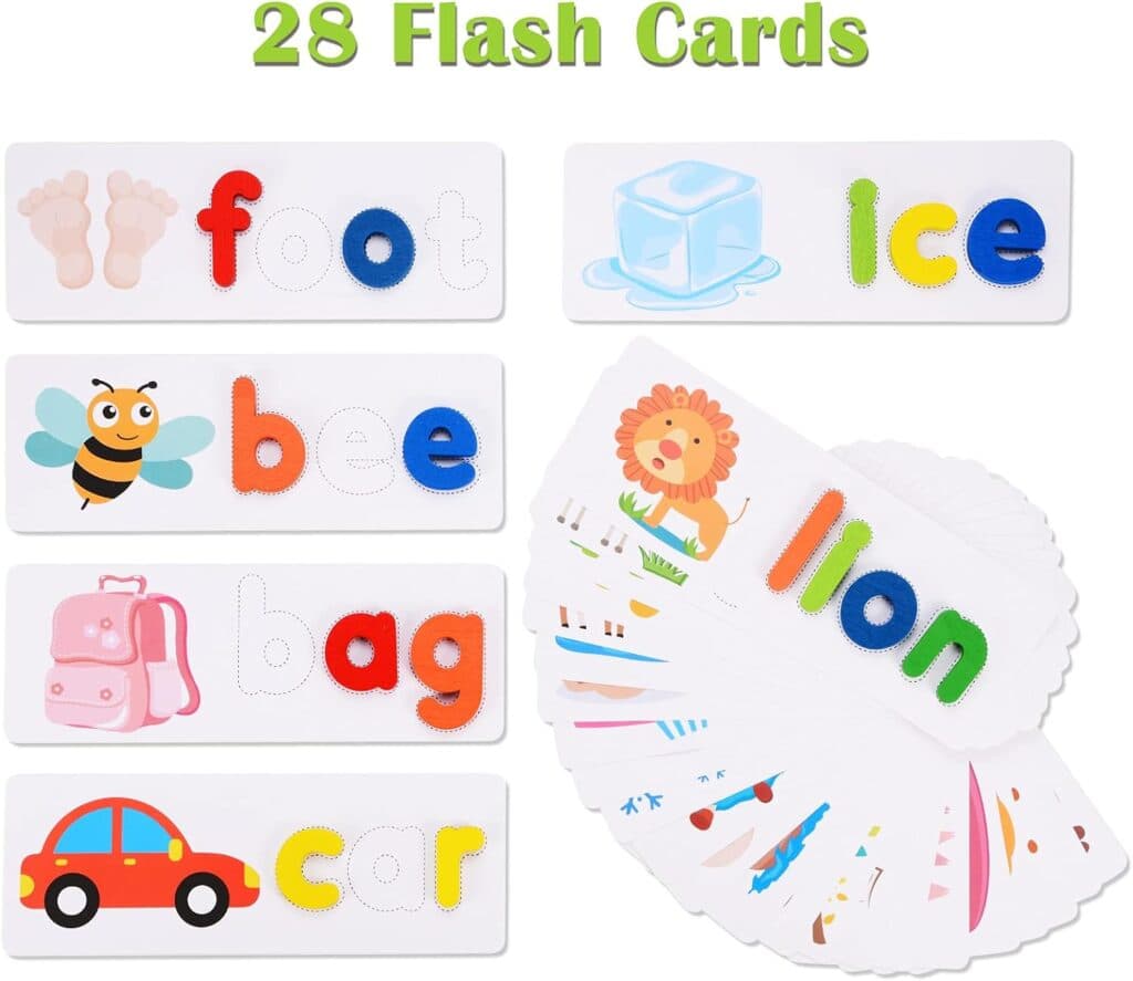 BEESTECH Spelling Matching Letter Games, Educational Learning Toys for Toddlers 2, 3, 4 Years Old, Preschool Learning Toys Activities, Alphabet Montessori Toys for 2,3,4 Year Old Boys, Girls