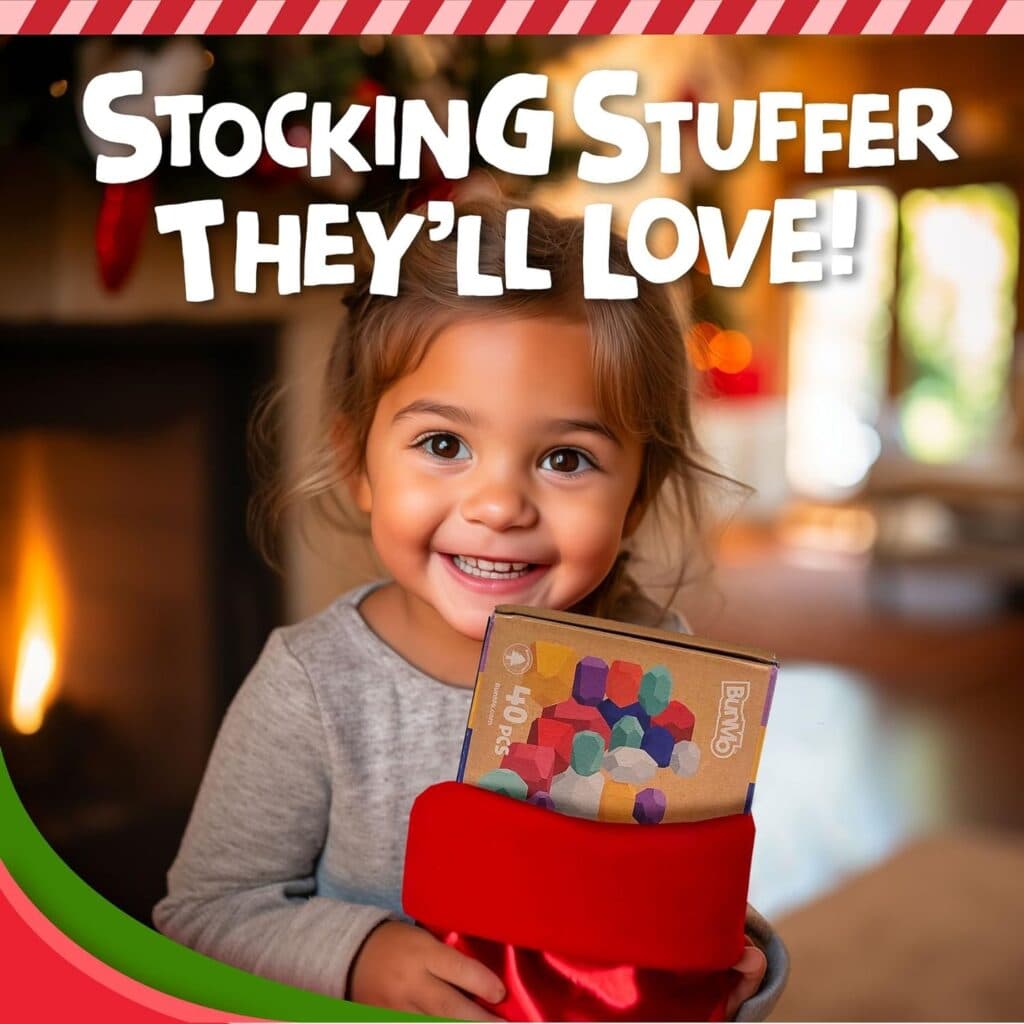 BUNMO Wooden Stacking Rocks 40pcs | Montessori Toys for 1 + Year Old | Stimulating Creative Imaginative Play | One Year Old Baby Blocks Toy | Toys for 1 + 2 3 Year Old boy or Girl Toys Gifts