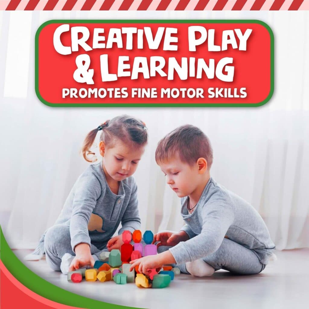 BUNMO Wooden Stacking Rocks 40pcs | Montessori Toys for 1 + Year Old | Stimulating Creative Imaginative Play | One Year Old Baby Blocks Toy | Toys for 1 + 2 3 Year Old boy or Girl Toys Gifts