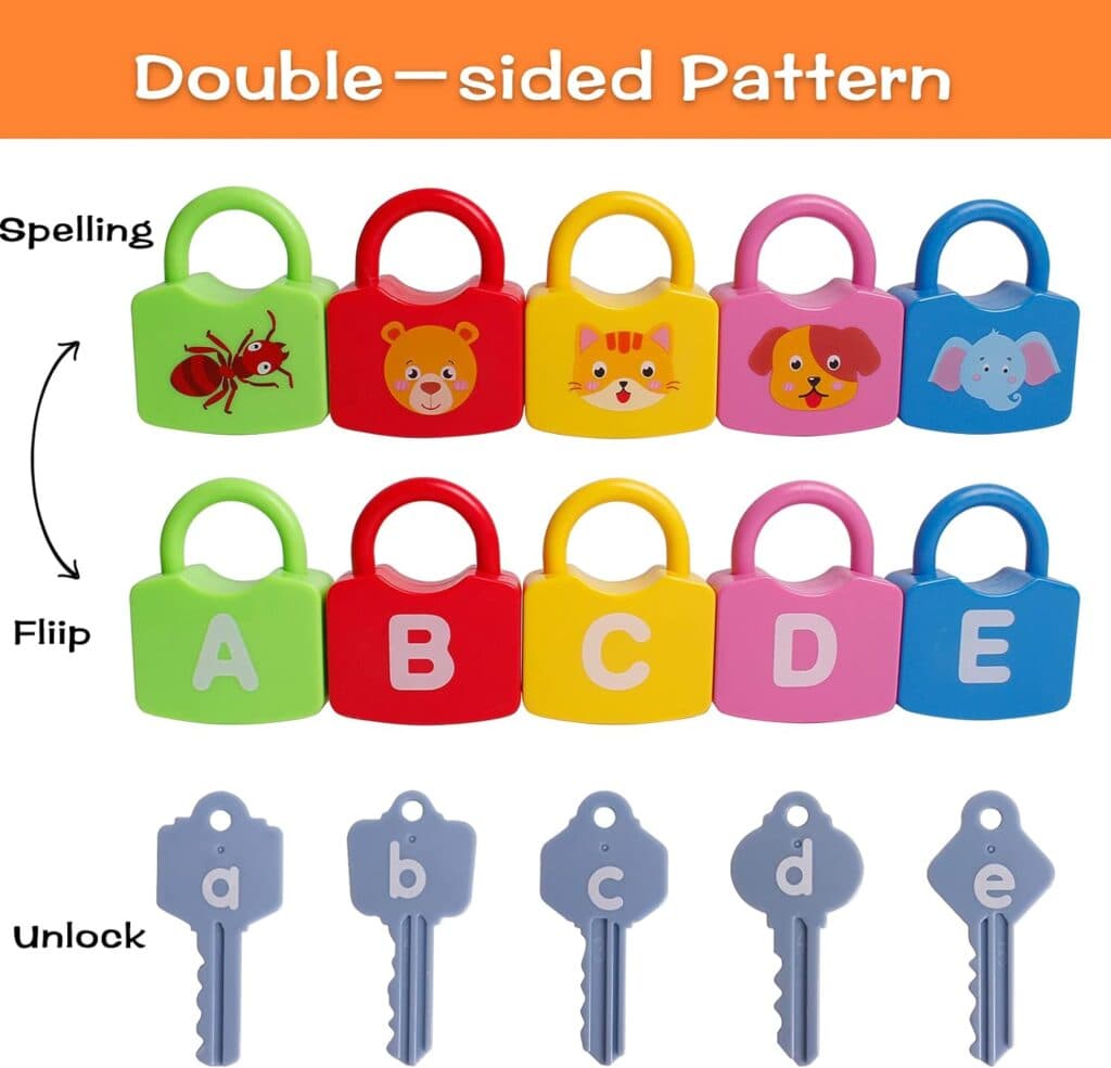 Dinhon Kids Learning Locks with Keys Numbers Matching Counting Montessori Educational Toys for Ages 3 yrs+ Boys and Girls Preschool Games Gifts