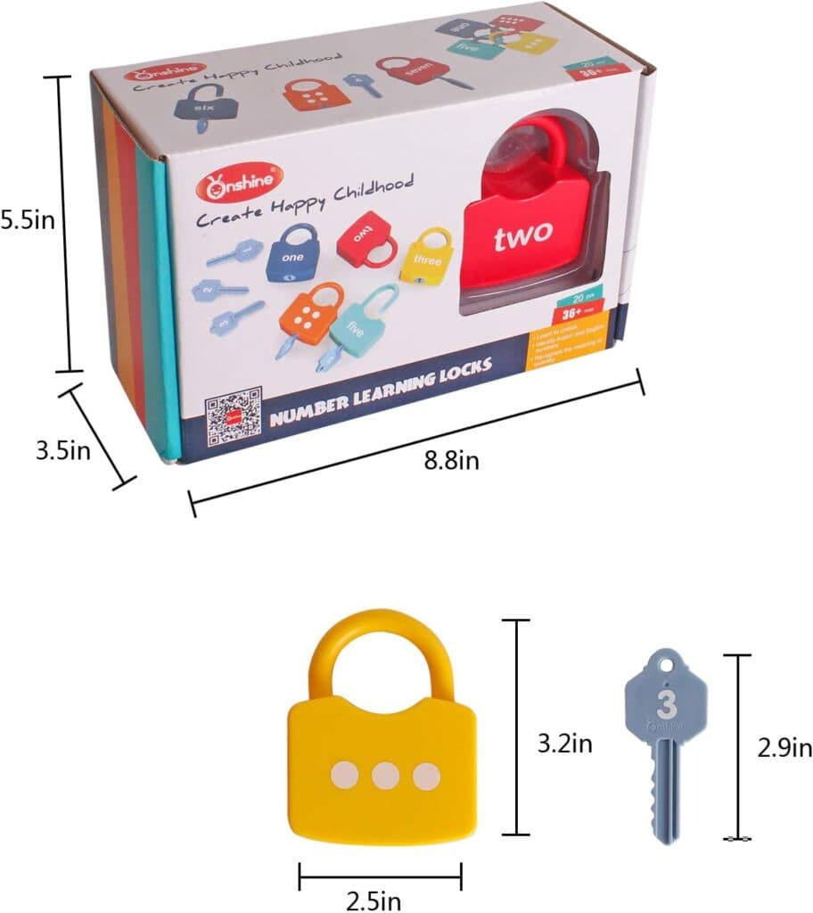 Dinhon Kids Learning Locks with Keys Numbers Matching Counting Montessori Educational Toys for Ages 3 yrs+ Boys and Girls Preschool Games Gifts