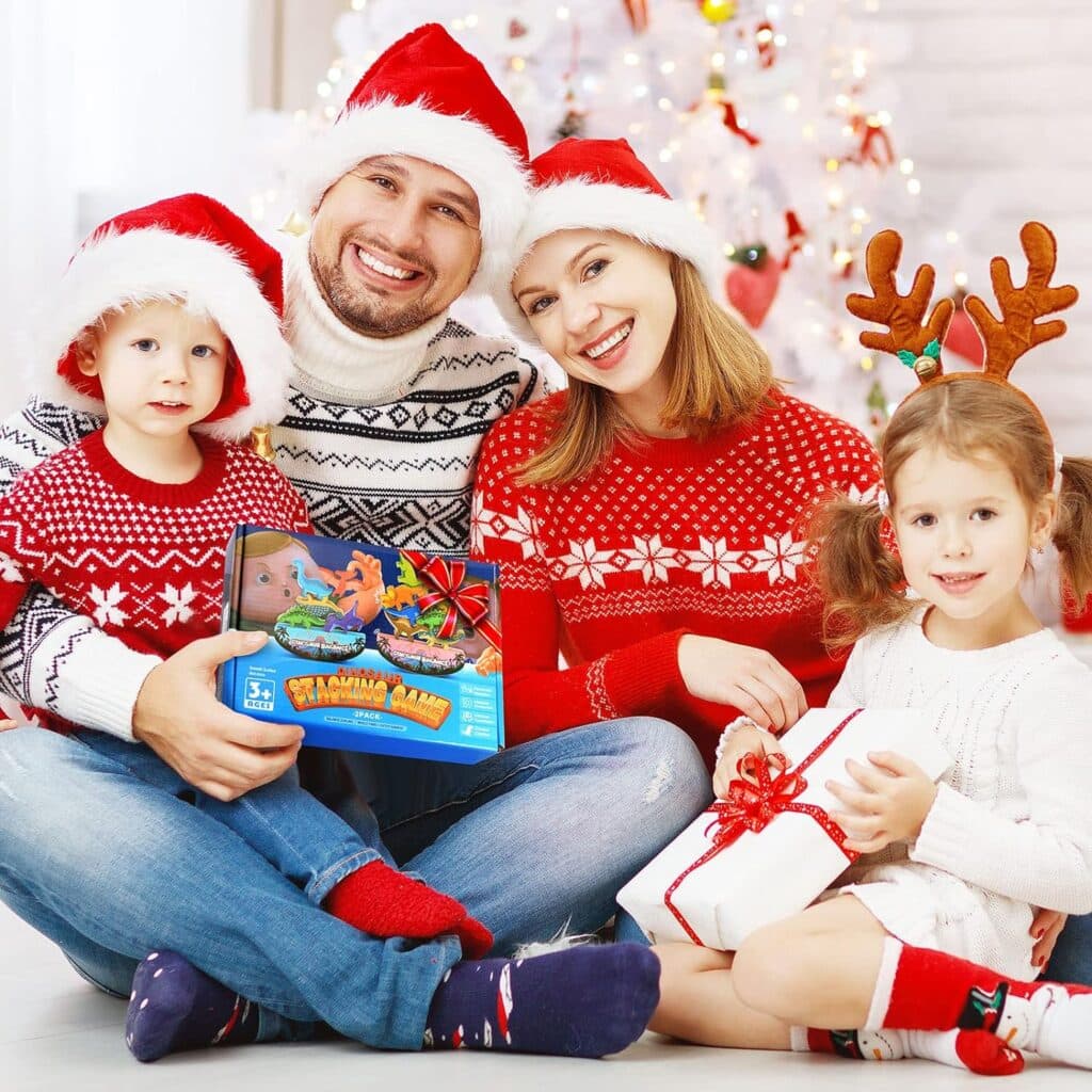 Dinosaur Toys for Kids 3-5: Wooden Stacking Montessori Toys for 3-7 Year Old Balance Competition Game for Family Ideal Christmas and Birthday Gifts for Kids Stocking Stuffers (Classic Version)