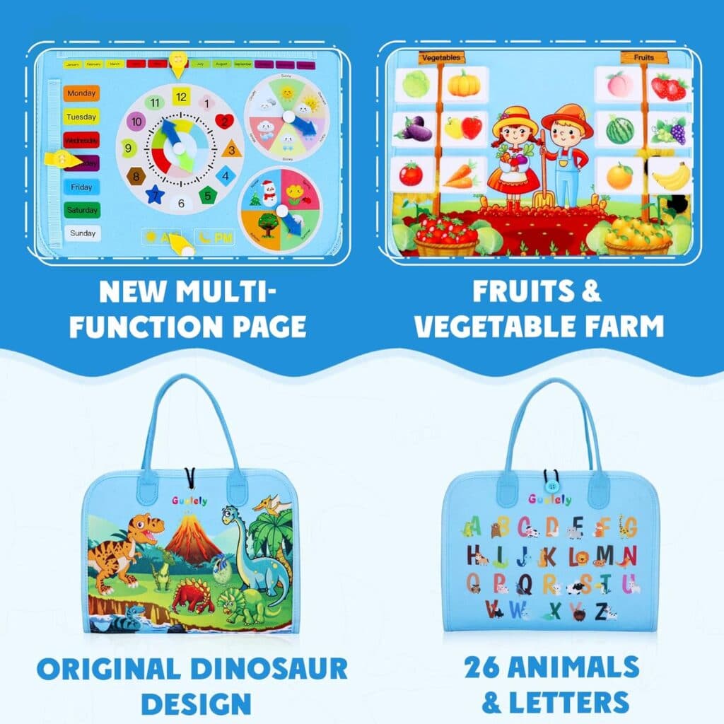 Guolely Busy Board Montessori Toy for 1 2 3 4 Year Old Toddlers - Educational Activity Developing Sensory Board for Basic Dress Fine Motor Skills - Travel Toys for Plane Car, Gift for Boys Girls