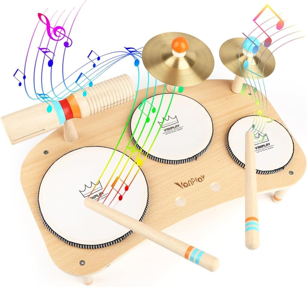 Kids Drum Set for Toddlers 1-3, All in One Musical Instruments - Wooden Musical Toys - Montessori Sensory Toys for 1 Year Old - Birthday Gifts for Girls Boys