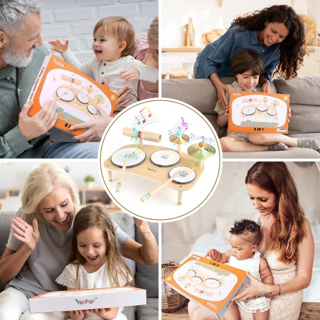 Kids Drum Set for Toddlers 1-3, All in One Musical Instruments - Wooden Musical Toys - Montessori Sensory Toys for 1 Year Old - Birthday Gifts for Girls Boys