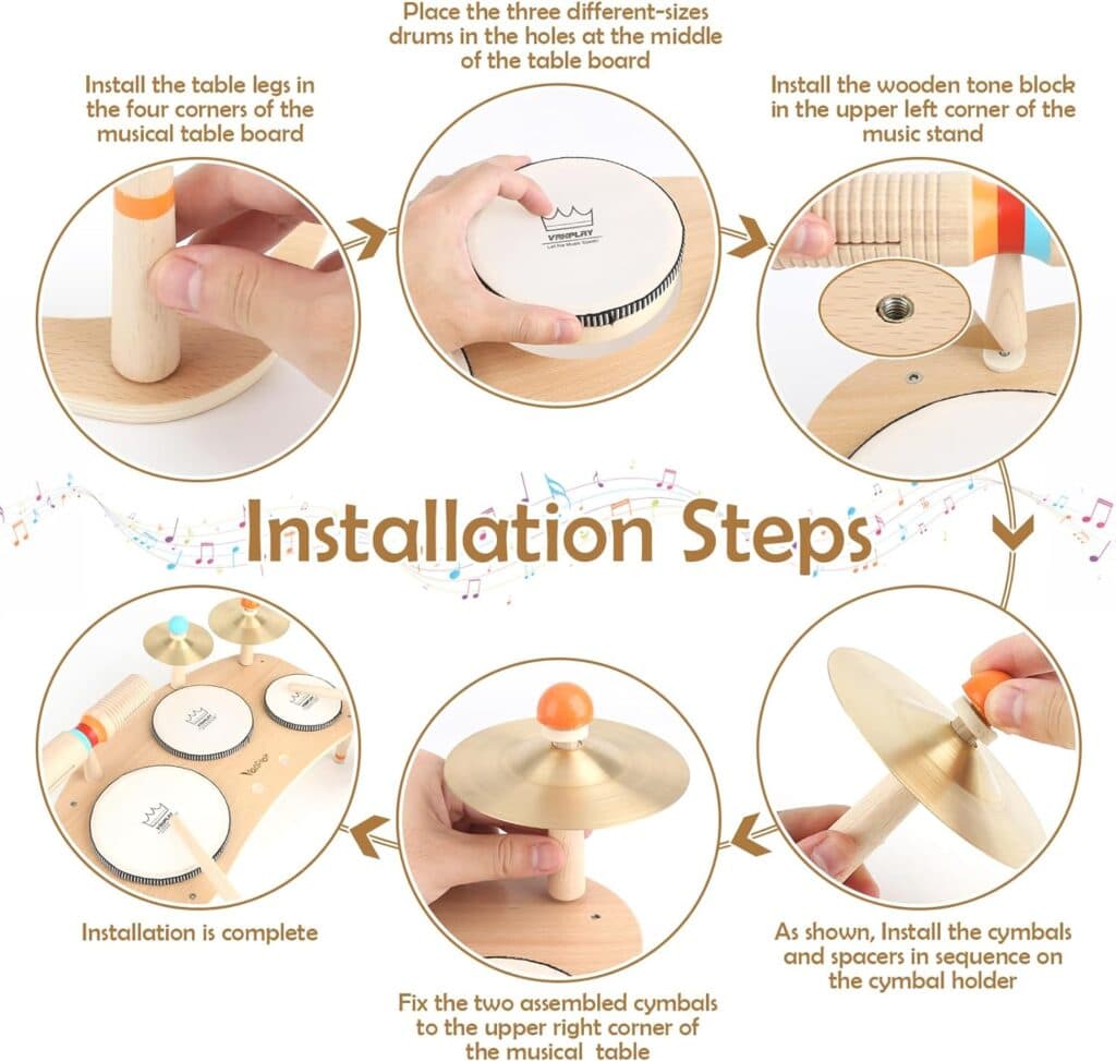 Kids Drum Set for Toddlers 1-3, All in One Musical Instruments - Wooden Musical Toys - Montessori Sensory Toys for 1 Year Old - Birthday Gifts for Girls Boys