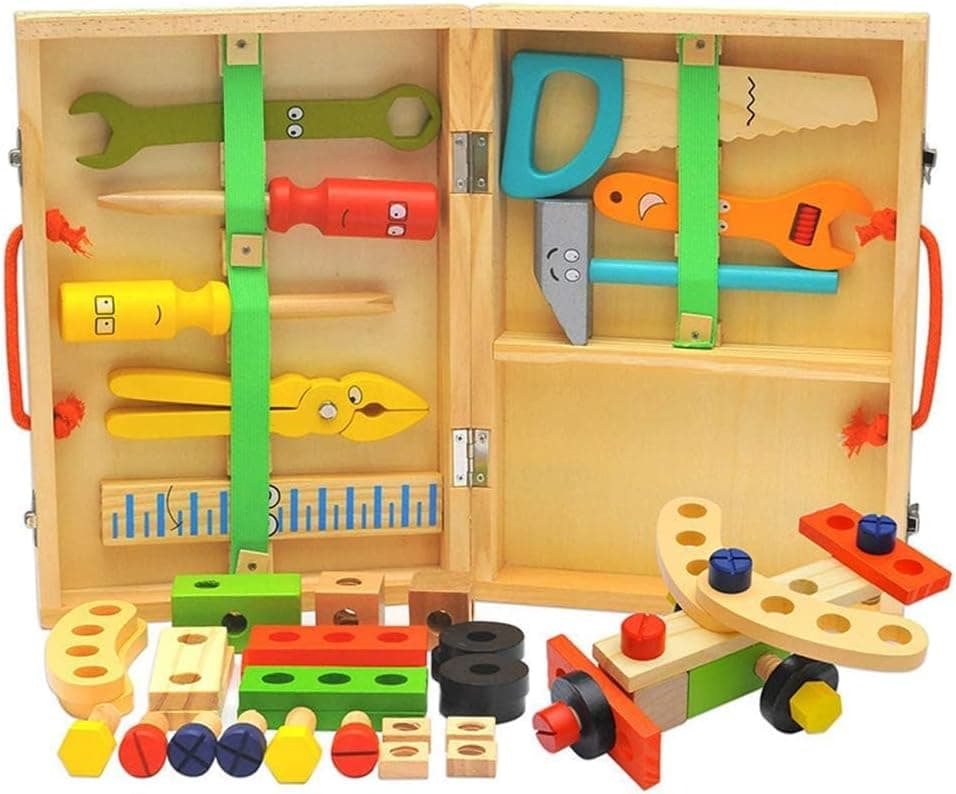 KIDWILL Tool Kit for Kids, 37 pcs Wooden Toddler Tools Set Includes Tool Box Stickers, Montessori Educational STEM Construction Toys for 2 3 4 5 6 Year Old Boys Girls, Best Birthday Gift for Kids