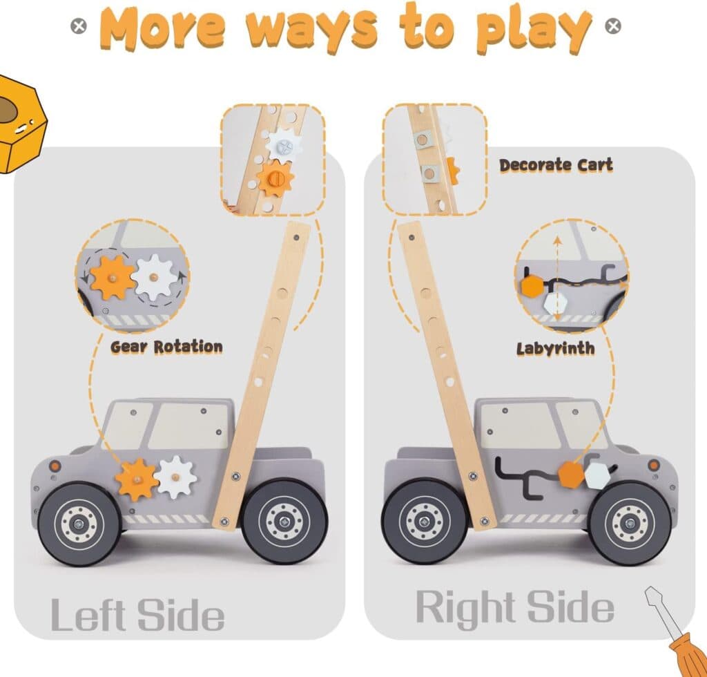 labebe Baby Push Walker, Tool Bench for Toddlers, Wooden Walker for Baby Boy and Girl, Kids Workbench, Baby Activity Center, Toddler Montessori Toys for 1-3 Year Old