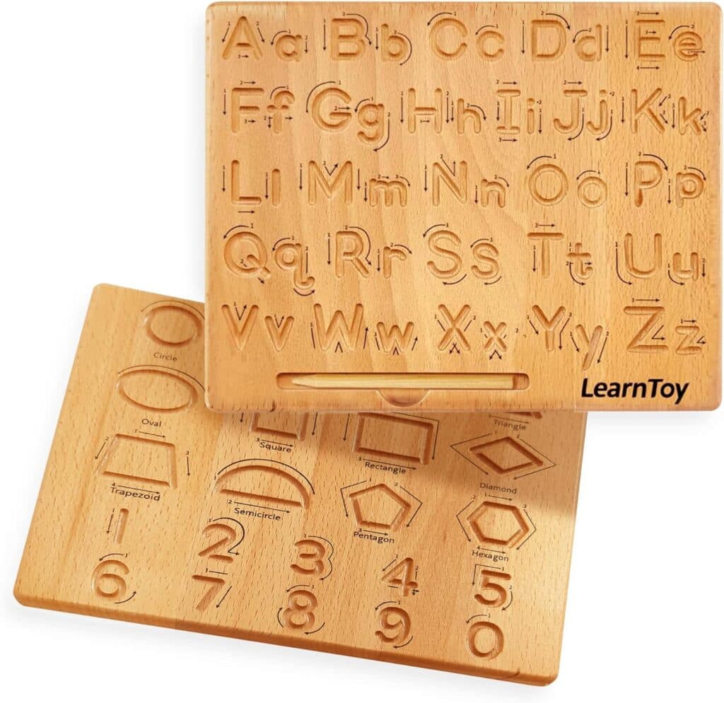 LearnToy Montessori Wooden Alphabet Tracing Board - Educational Toy for Kids - Fine Motor Skills Development - Double-Sided Writing Practice - Ideal Gift for Preschool 3-5 Years Old.