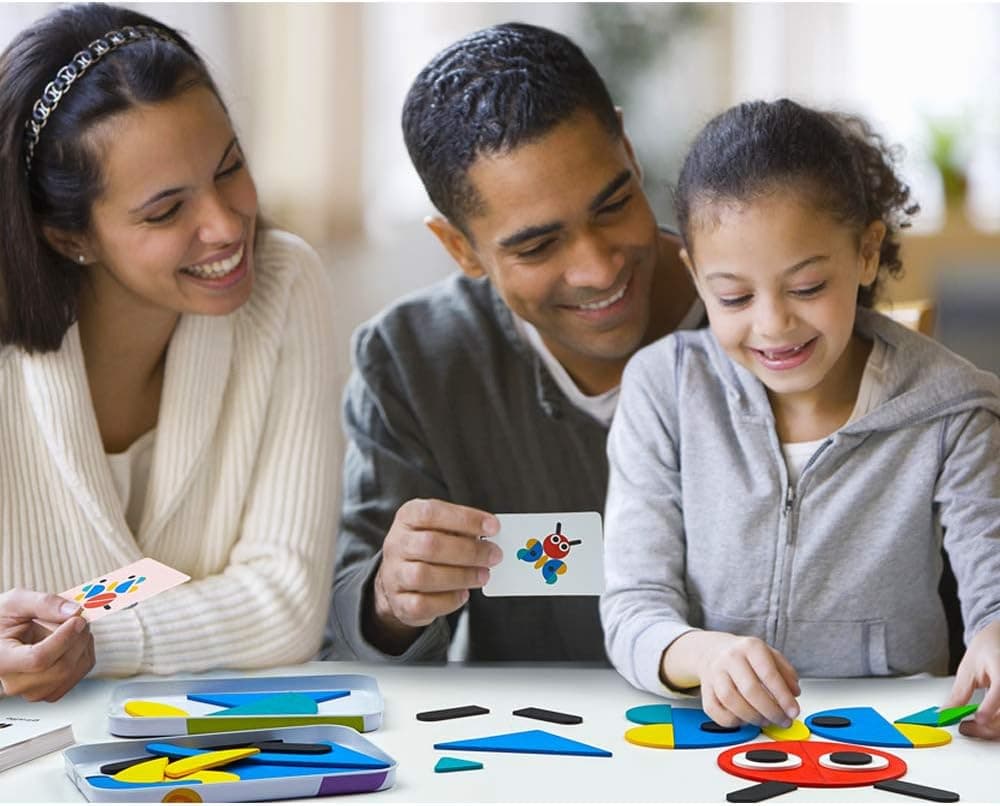 LiKee Wooden Pattern Blocks Jigsaw Puzzle Montessori Toys Sorting and Stacking Games for Toddlers Kids Boys Girls Age 3+ Years Old (36 Shape Pieces 60 Design Cards)