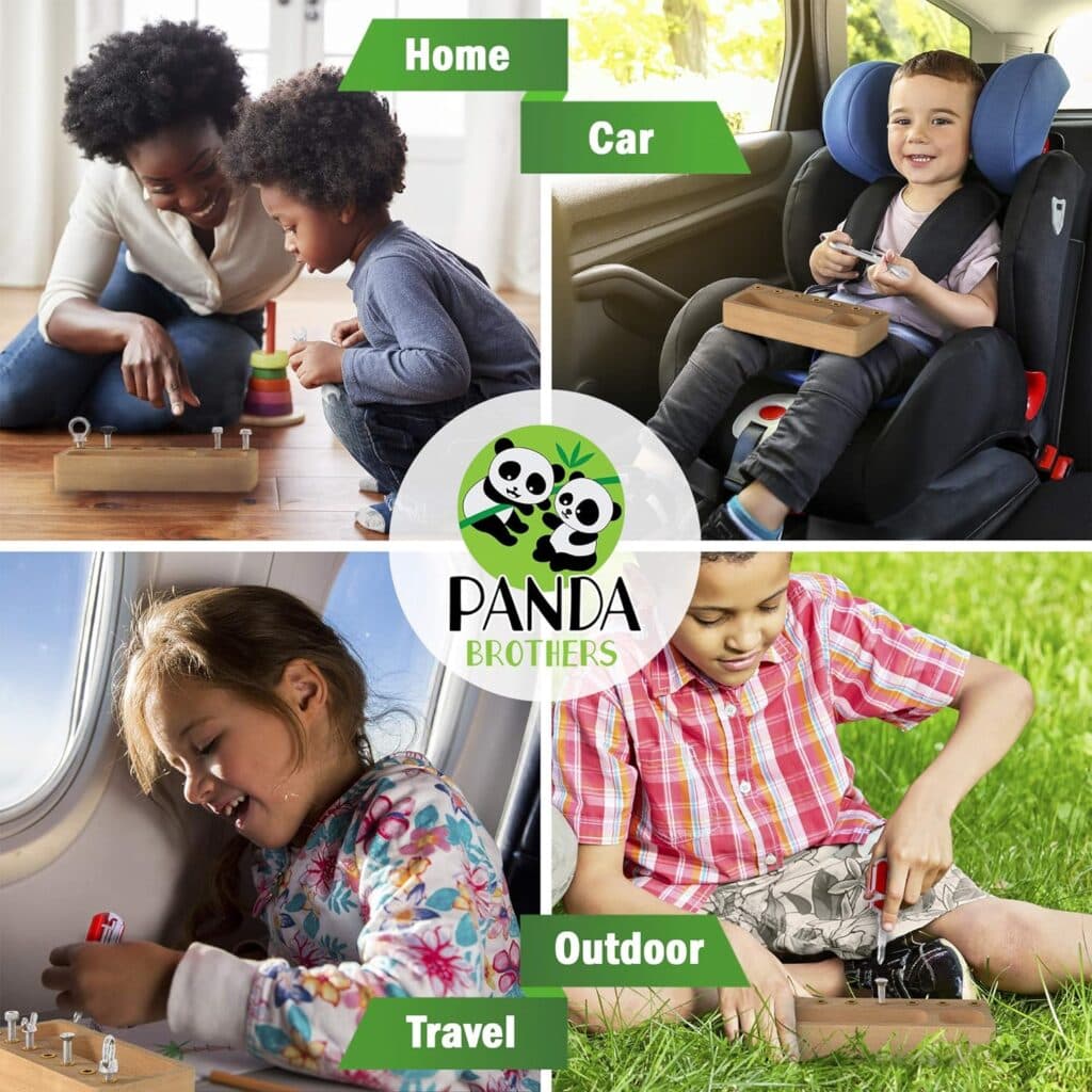 Panda Brothers Montessori Screwdriver Board Set - Wooden Montessori Toys for 4 Year Old Kids and Toddlers, Learning Sensory Bin Toys Preschool Materials, Fine Motor Skills Toys, Waldorf toys STEM toys