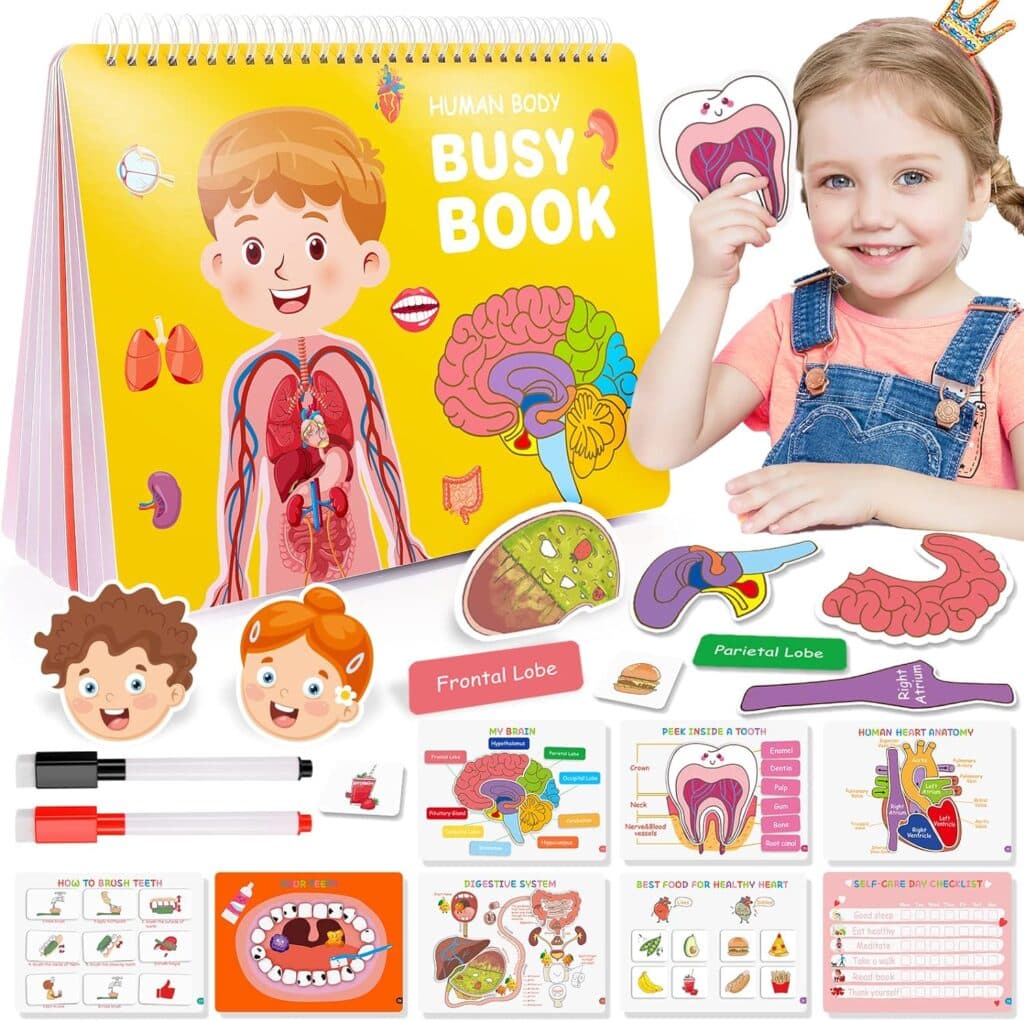 Preschool Montessori Toys for Kids, Human Body Busy Book for Kids Toys Ages 4-8 Birthday Gifts for 4-8 Year Olds Boys Girls Kindergarten Learning Activities Educational Toys for Kids 5-7 Travel Toys