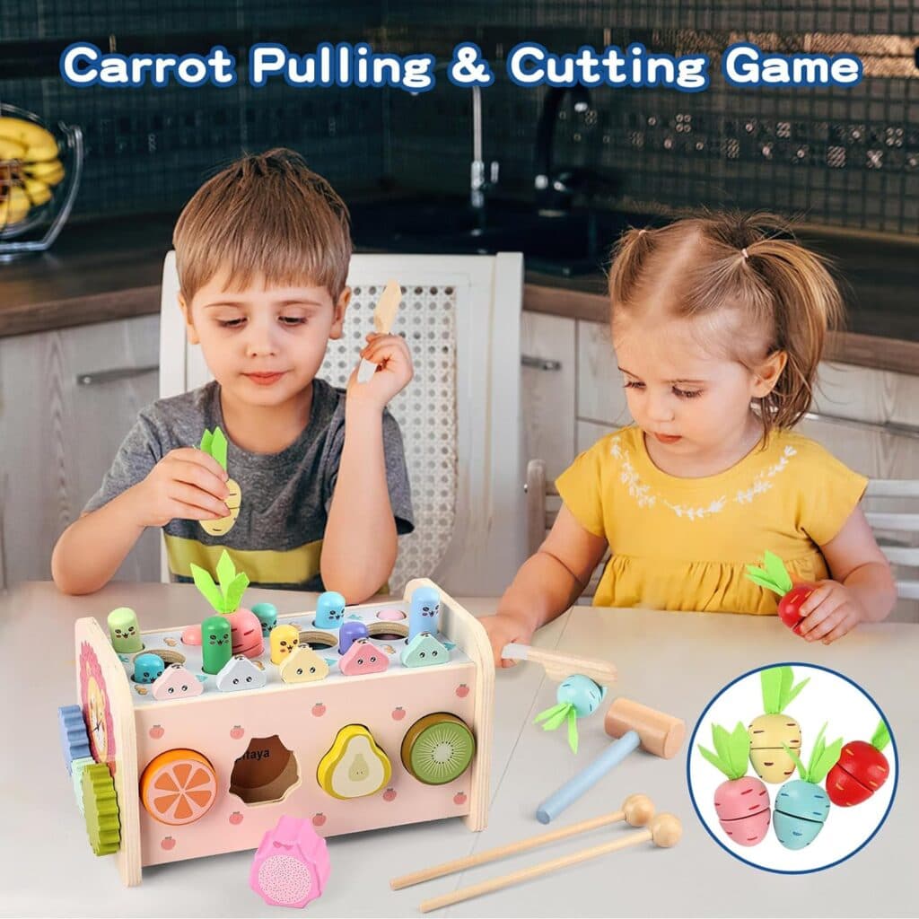 9 in 1 Montessori Toys for 1 Year Old, Wooden Hammering Pounding Toy Whack A Mole Game for Toddlers with Xylophone Fishing Game Toddler Activities for Baby 1 2 3 Year Old Girl Boy Birthday Gift